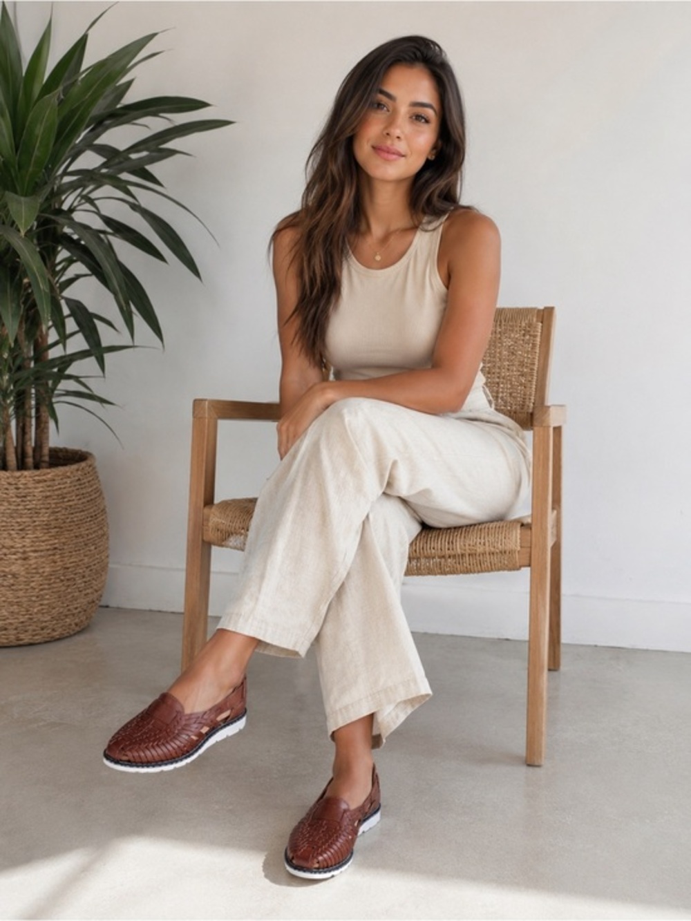 BearPaw Brown Woven Huarache Flats